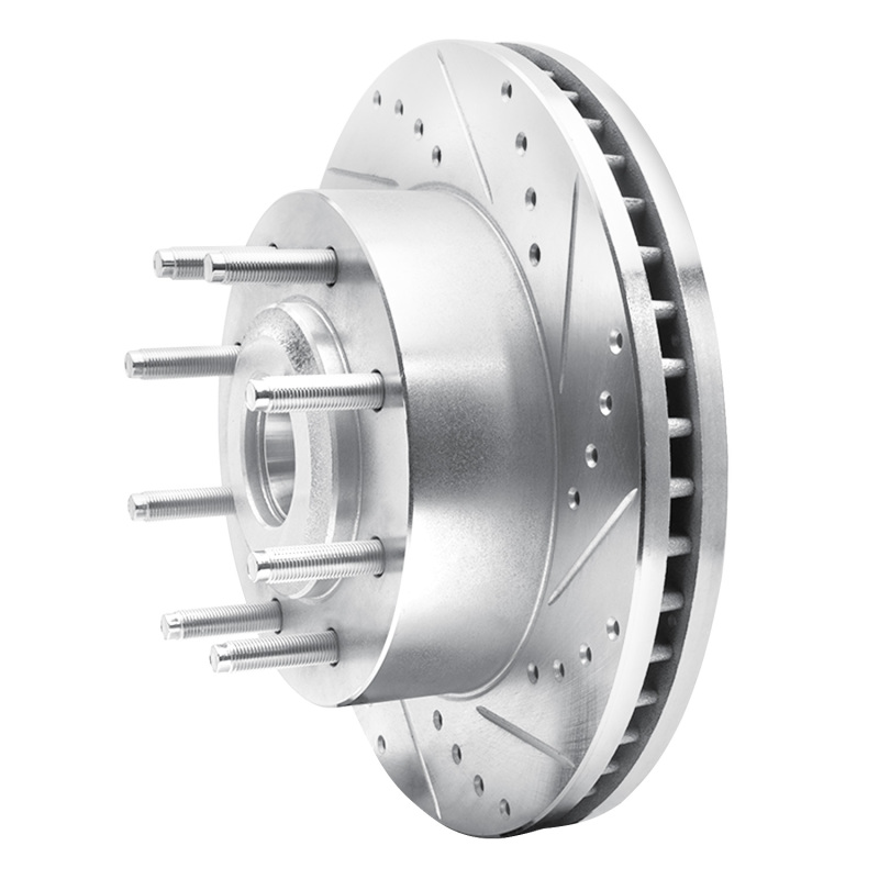 Ford F-250 Brake Rotor (1) - Front Right - R1 Concepts - Drilled & Slotted - Silver - `05-`07